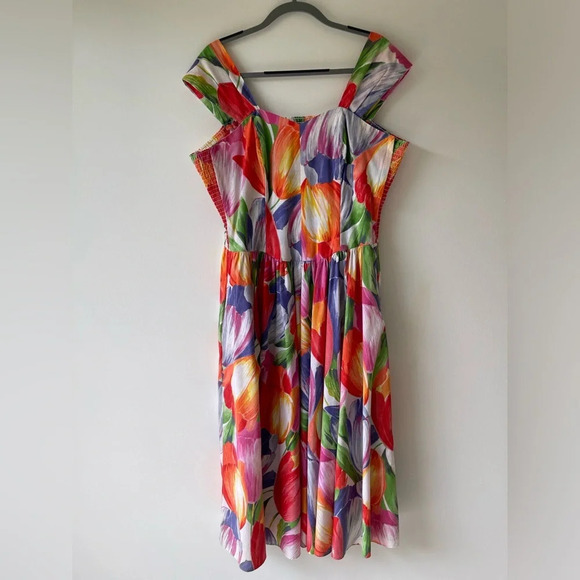 Vintage J Ellis tulip floral print midi dress smoked back side zip size 10/XXL - Picture 1 of 14